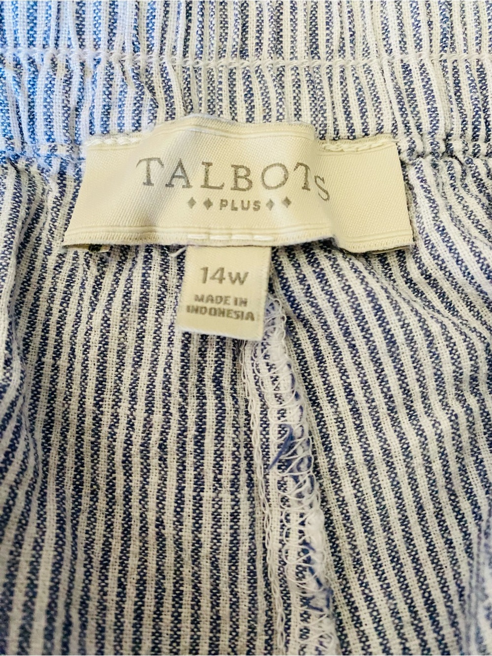 Talbots Plus Blue & White Striped Linen Blend Pants – Women’s 14W - Picture 3 of 5